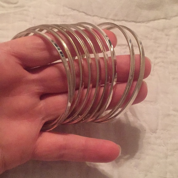 Silver toned bangle bracelet set - Picture 2 of 2